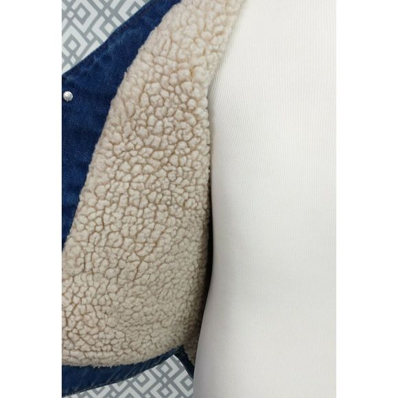 Vtg Wrangler Denim Vest Fleece Lined Blue Jean Top - Picture 9 of 10